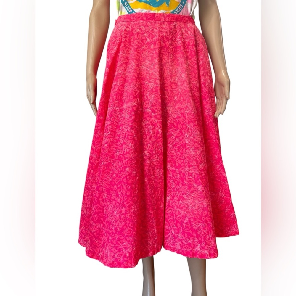 Barbiecore neon pink novelty circle skirt 80’s does the 50s
